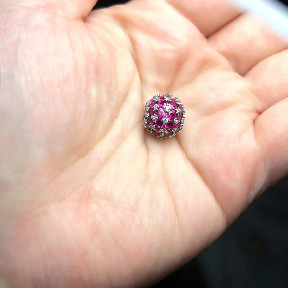 PANDORA Sparkling Pavé Round Pink Charm w/box - Picture 6 of 11